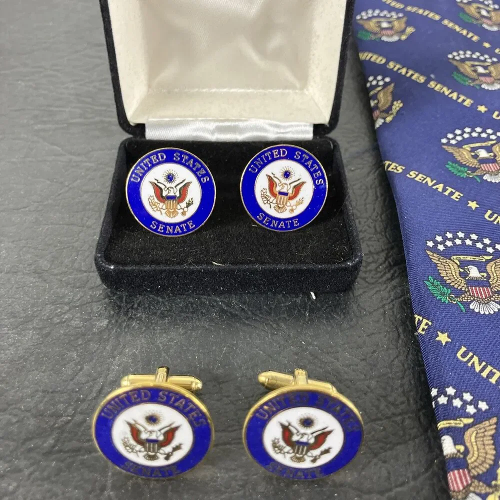 Lot Of Official United States Senate 4 Cuff Links, Tie Clip, Silk Tie Seal